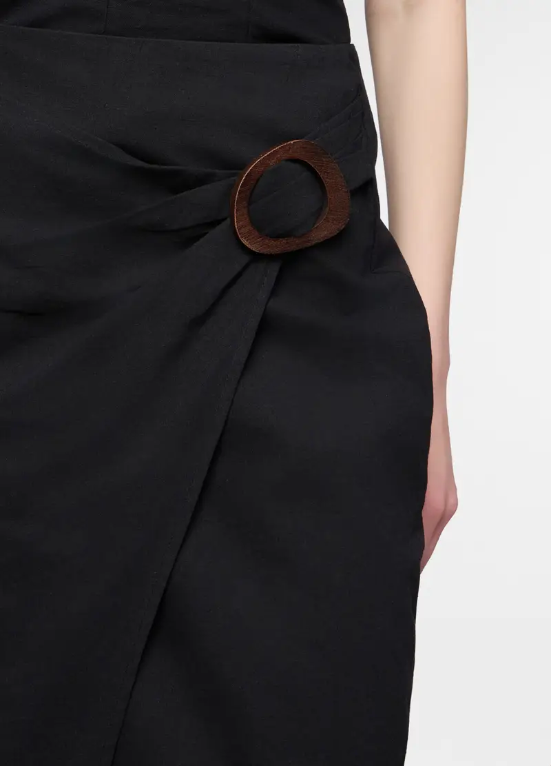 Gonna Lunga Misto Lino Donna, Nero miniatura 3