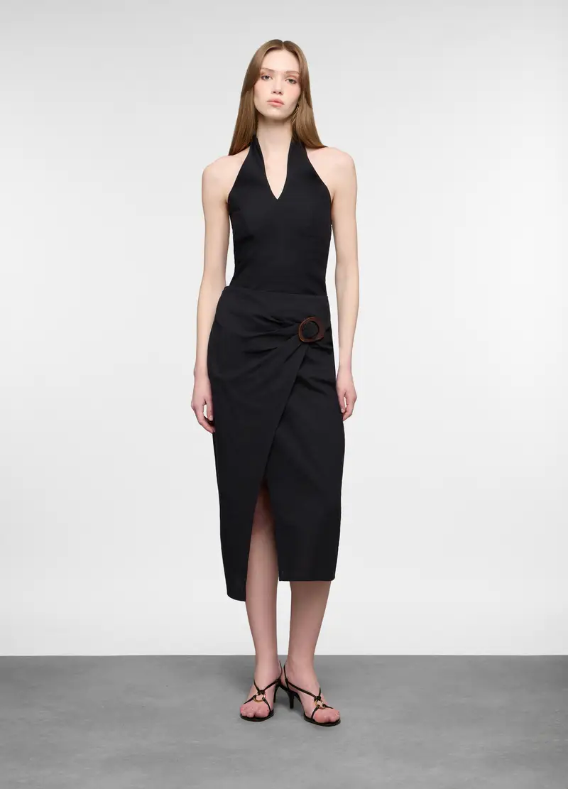 Gonna Lunga Misto Lino Donna, Nero