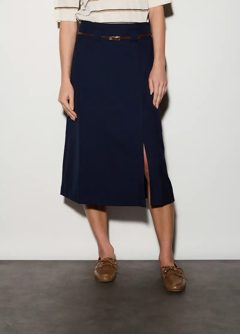 Gonna Lunga Misto Viscosa Donna, Unisex, Blu navy miniatura 2