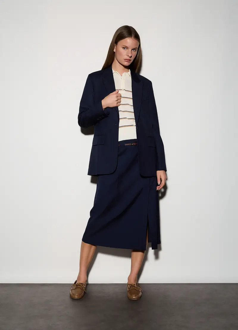 Gonna Lunga Misto Viscosa Donna, Unisex, Blu navy