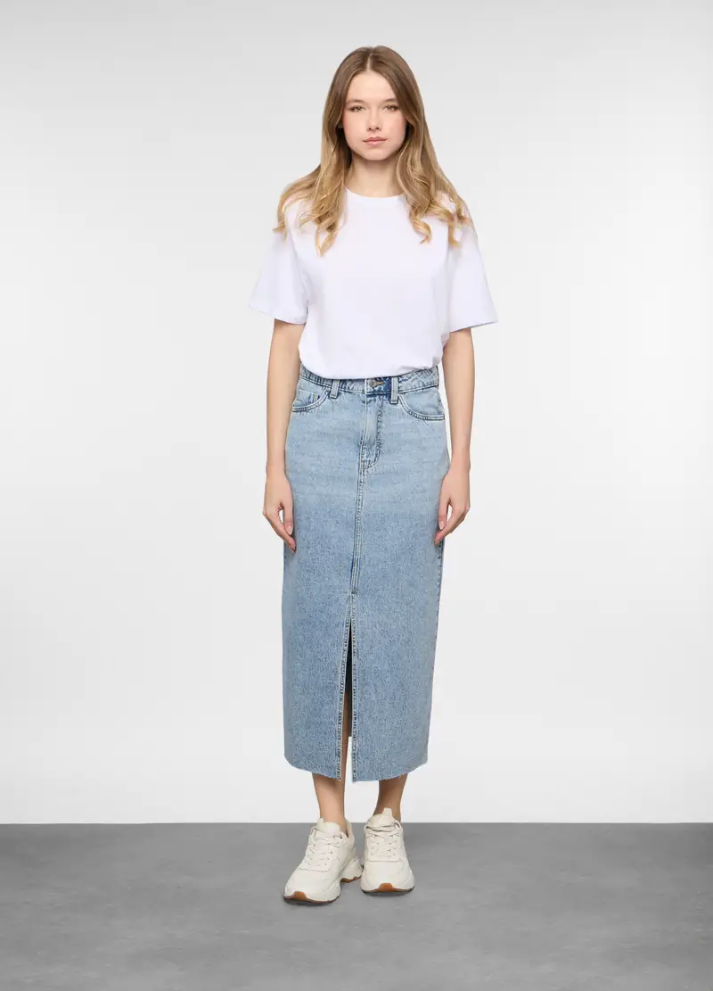 Gonna Midi In Denim, Donna, Blu denim