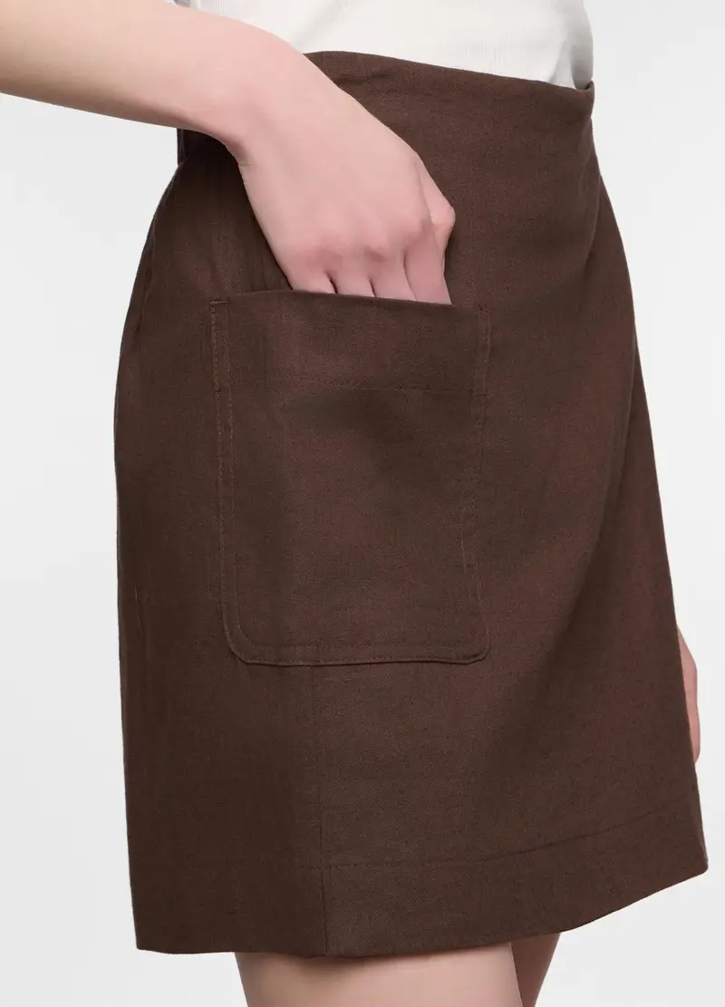 Gonna Pantalone Corta Misto Lino Donna, Marrone cioccolato miniatura 3