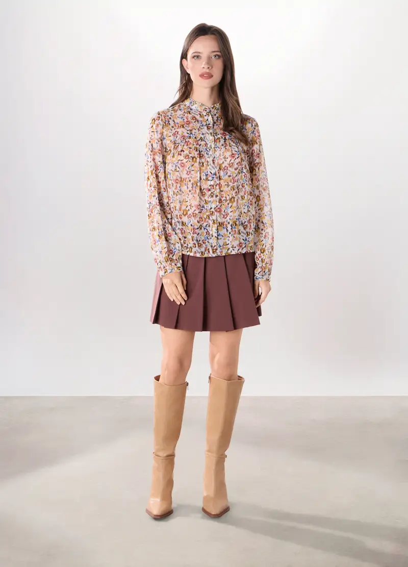 Gonna Pantalone Plissettata In Poli Viscosa Donna, Marrone cioccolato