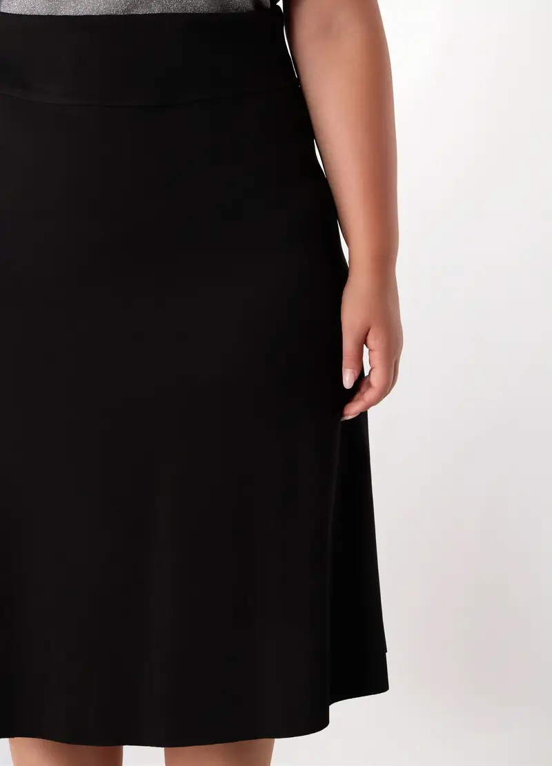 Gonna Svasata In Crepe Stretch Donna Curvy, Nero miniatura 3