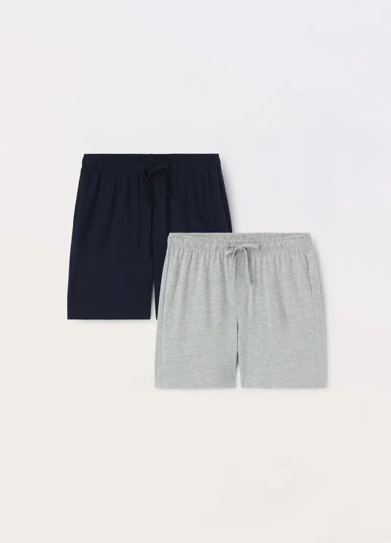 2 Pack Shorts Pigiama In Cotone Uomo, Blu/Grigio