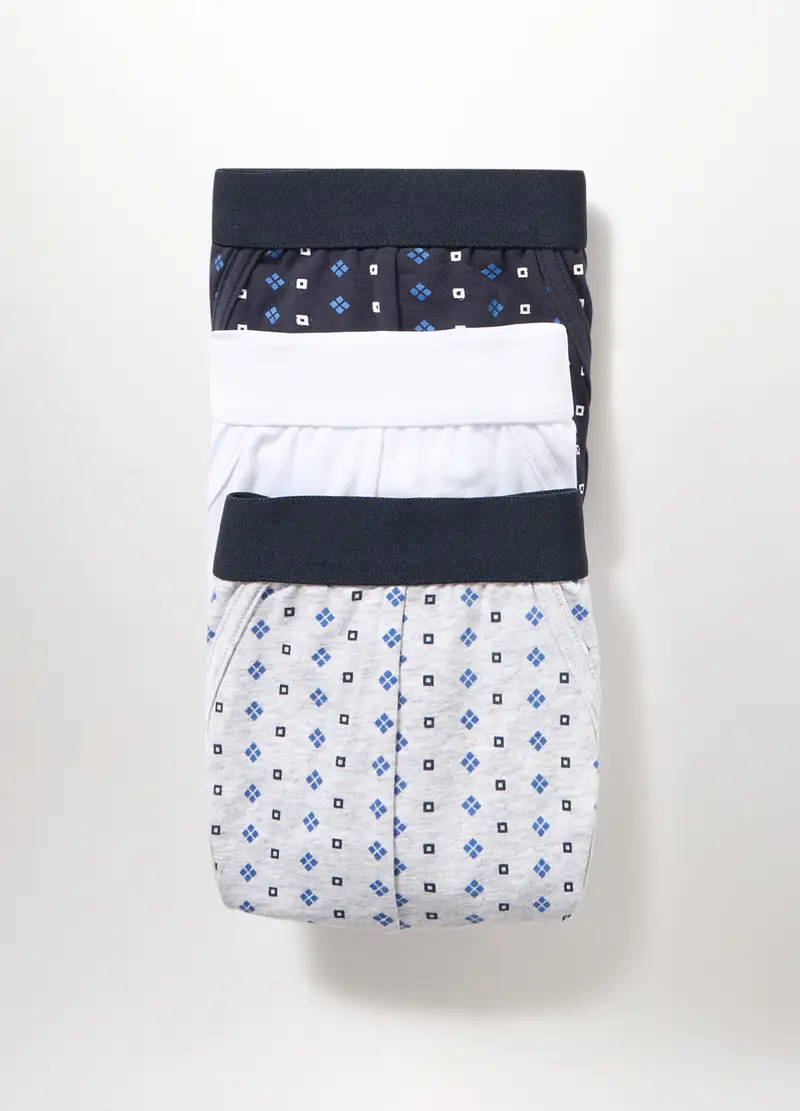 3 Pack Slip In Cotone Stretch A Fantasia Uomo, Bianco/Blu