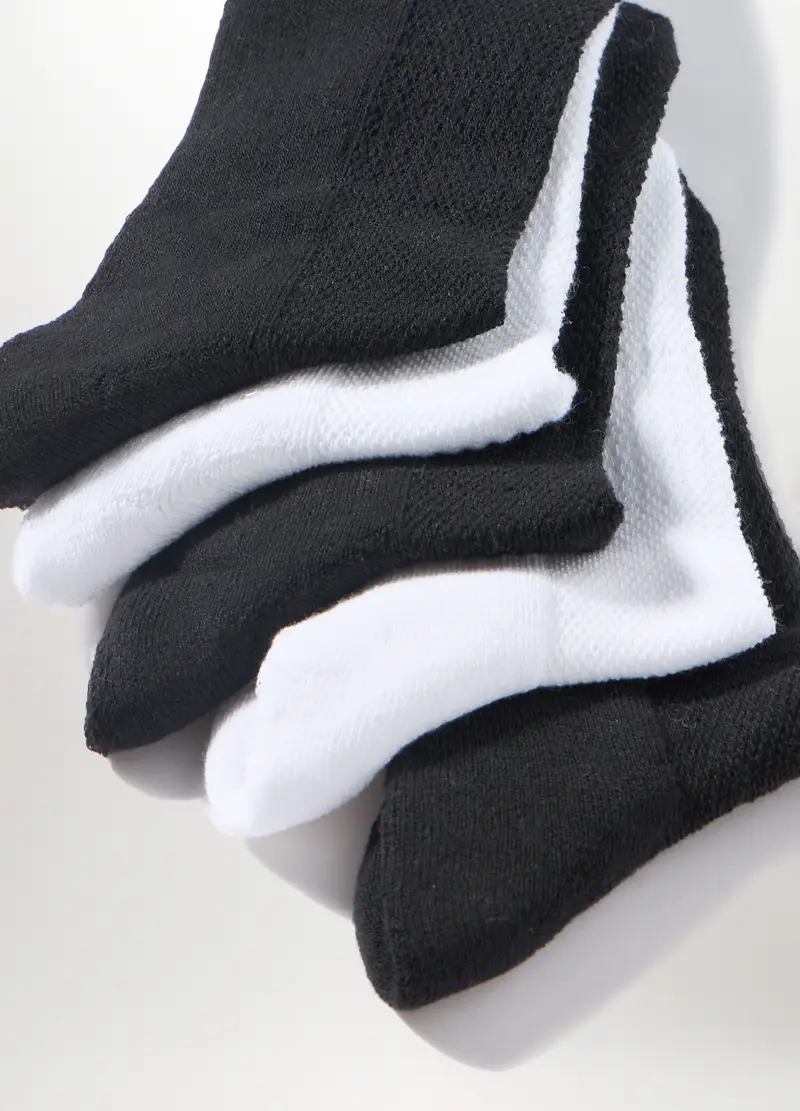 5 Pack Calzini Sneaker In Misto Cotone Uomo, Nero/Bianco miniatura 2
