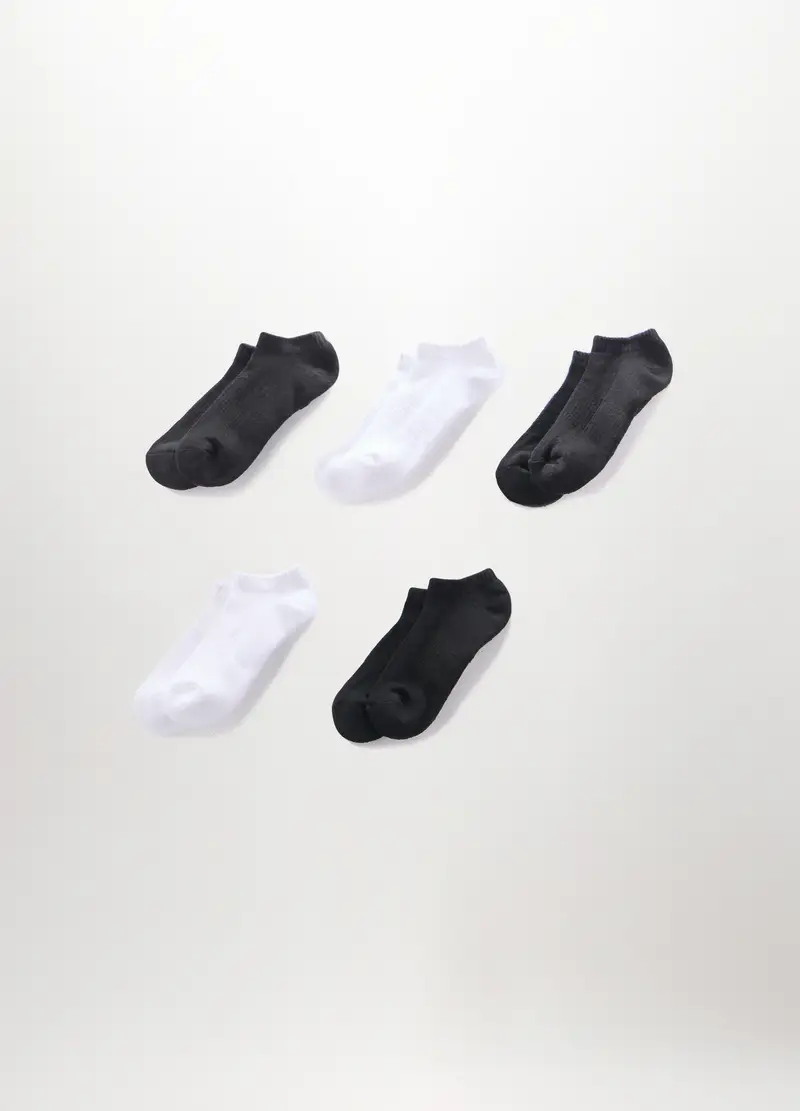 5 Pack Calzini Sneaker In Misto Cotone Uomo, Nero/Bianco