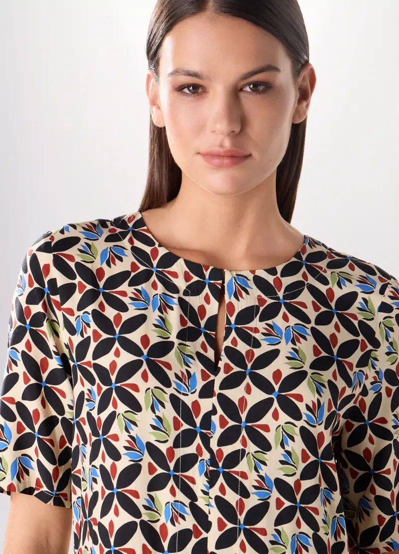 Abito Corto In Pura Viscosa Donna, Beige chiaro miniatura 3