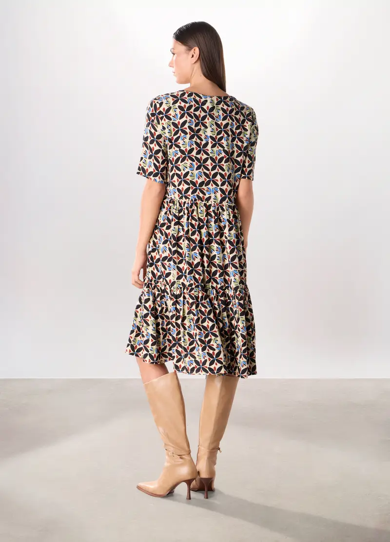 Abito Corto In Pura Viscosa Donna, Beige chiaro miniatura 2