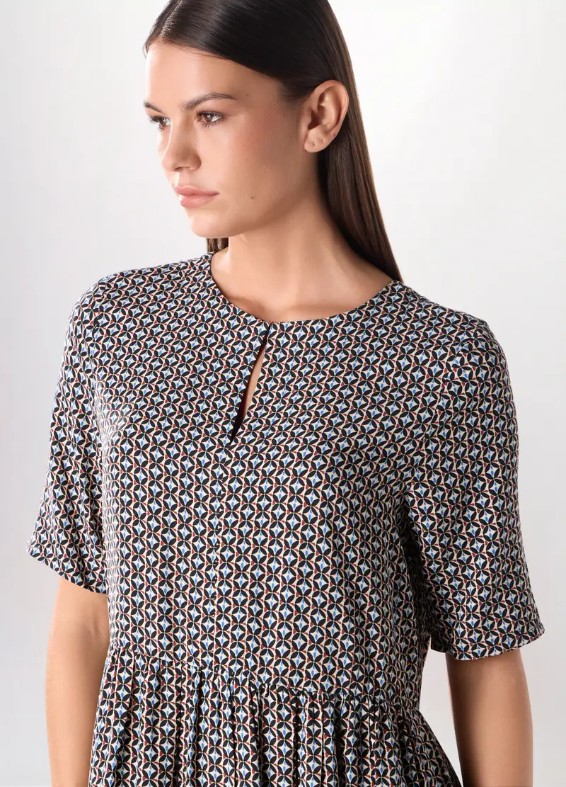 Abito Corto In Pura Viscosa Donna, Nero miniatura 3