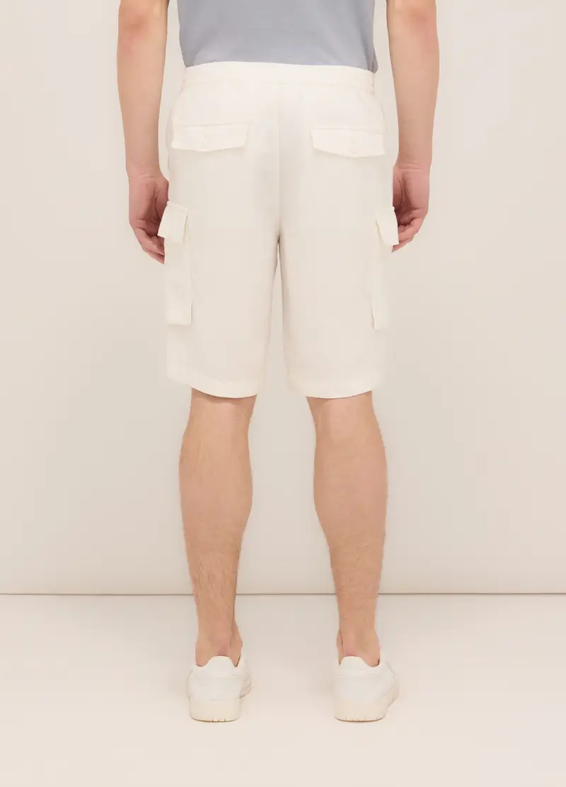 Bermuda Cargo In Lino E Viscosa Uomo, Bianco latte miniatura 2
