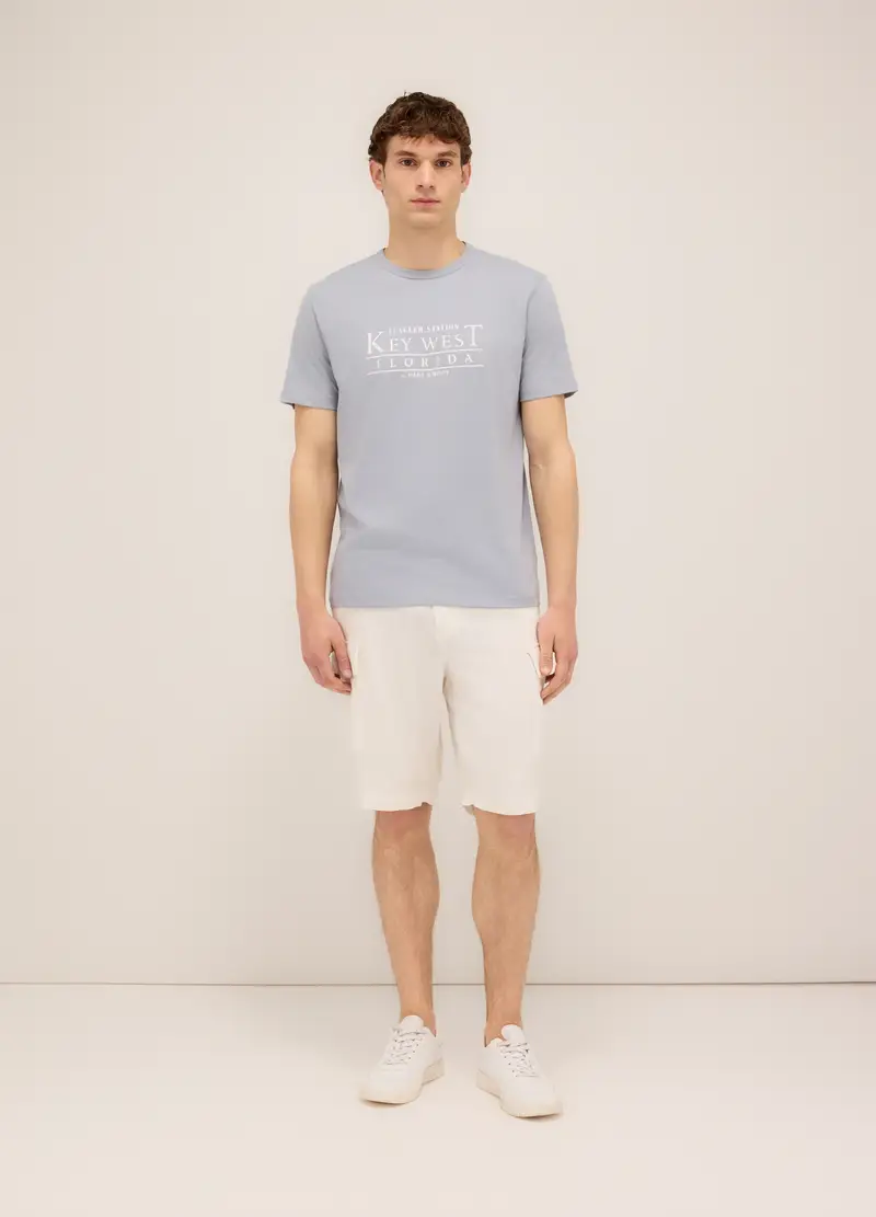 Bermuda Cargo In Lino E Viscosa Uomo, Bianco latte