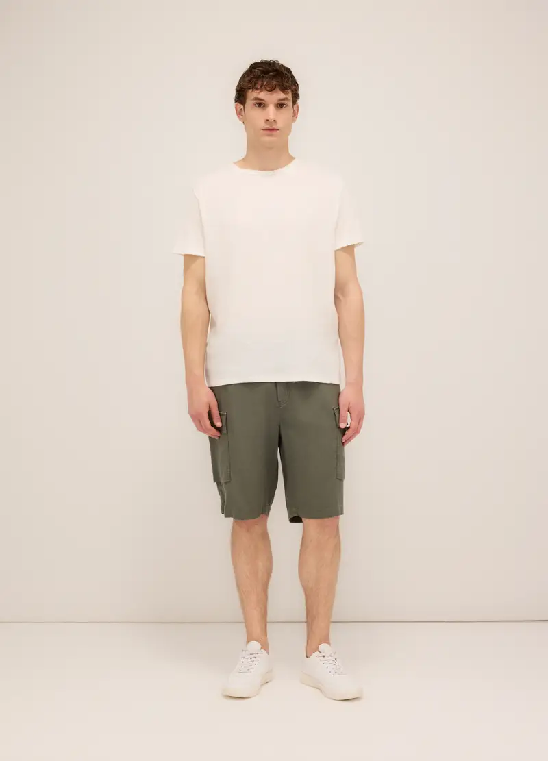 Bermuda Cargo In Lino E Viscosa Uomo, Verde militare