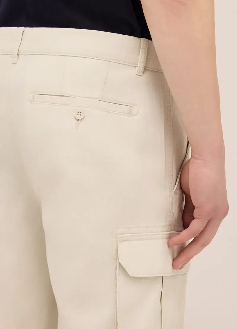 Bermuda Cargo In Twill Di Cotone Uomo, Bianco miniatura 3
