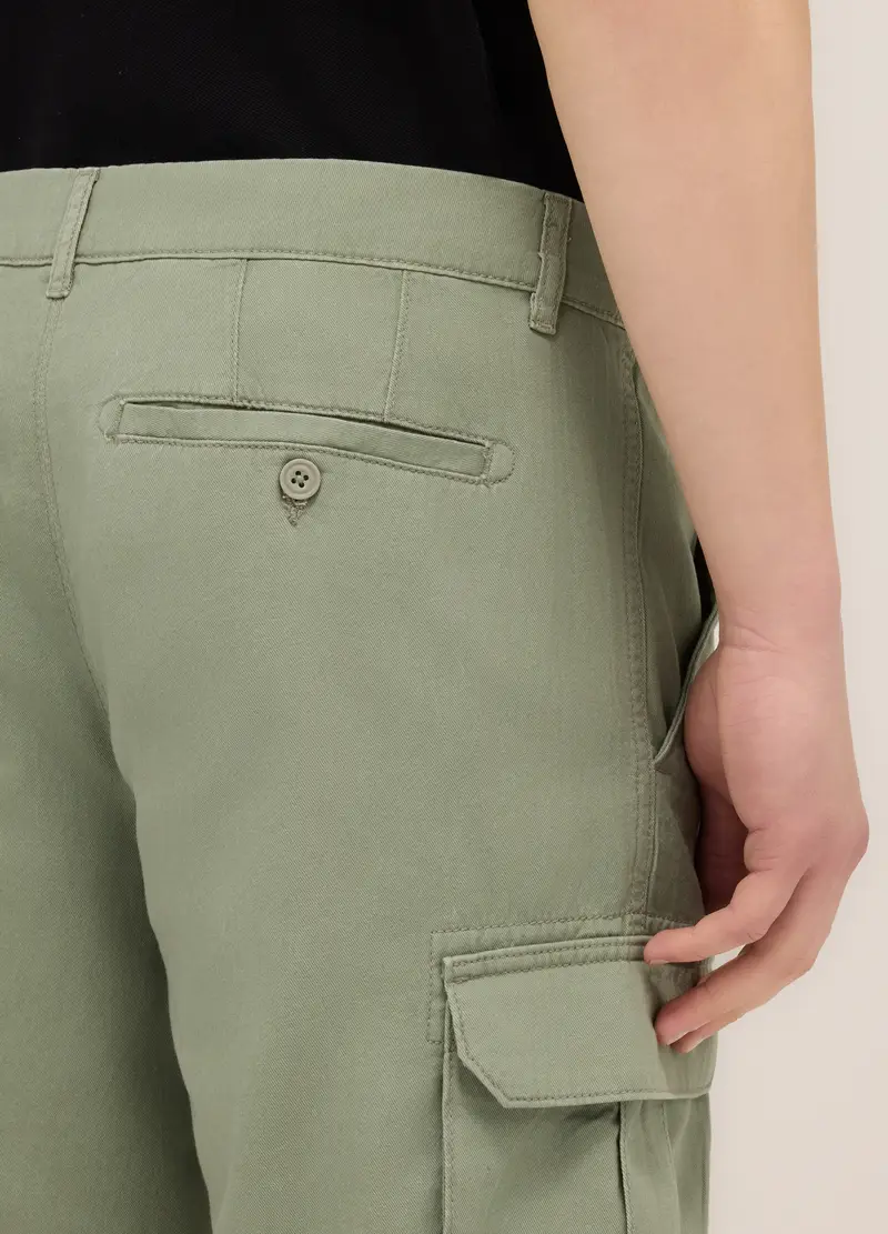 Bermuda Cargo In Twill Di Cotone Uomo, Verde salvia miniatura 3