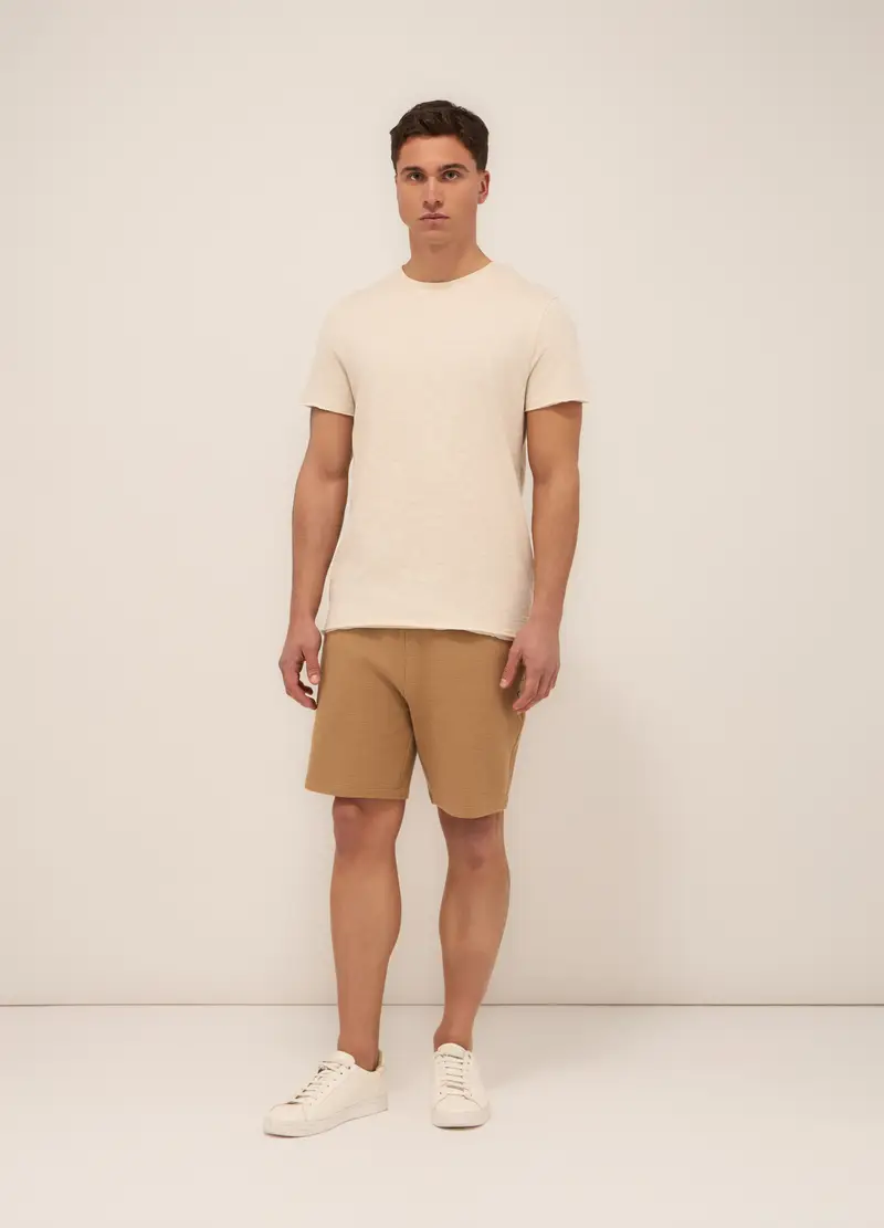 Bermuda In Puro Cotone A Nido D ape Uomo, Unisex, Marrone tabacco chiaro