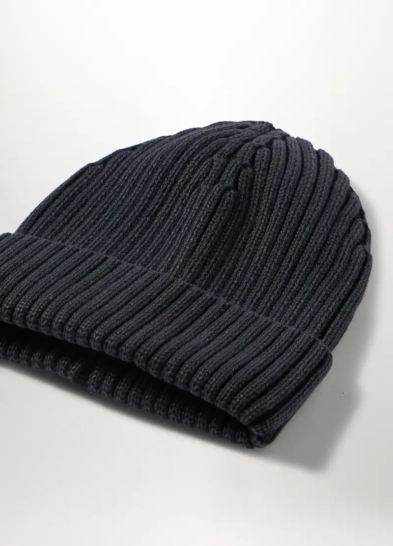 Berretto A Coste In Puro Cotone Uomo, Grigio antracite miniatura 3