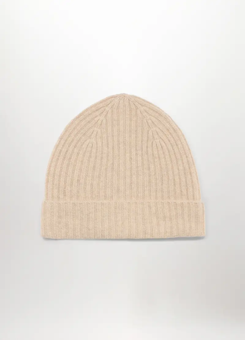 Berretto In Cashmere A Coste Uomo, Bianco avorio