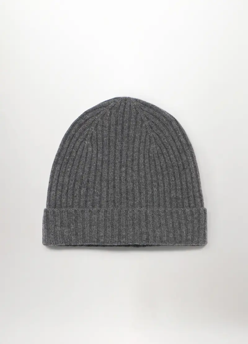 Berretto In Cashmere A Coste Uomo, Grigio melange