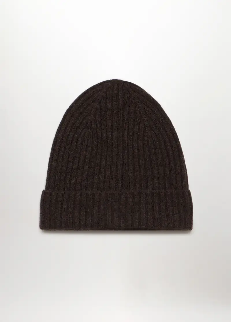 Berretto In Cashmere A Coste Uomo, Marrone testa di moro