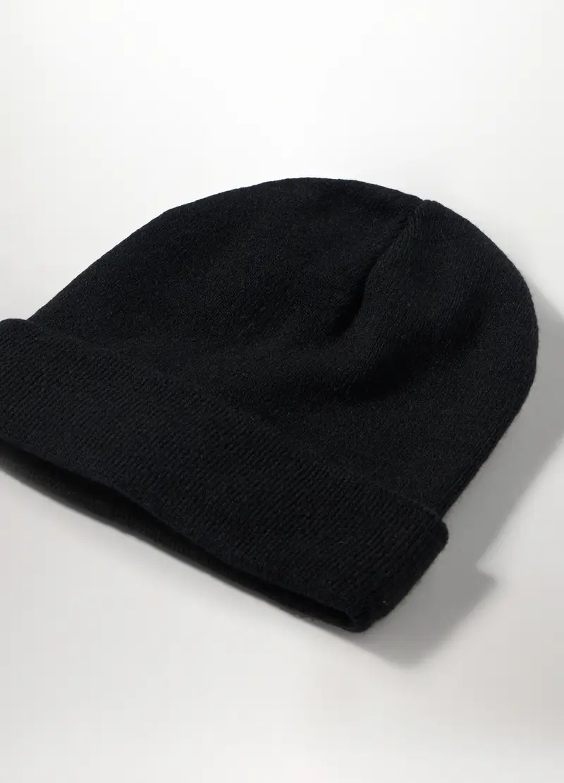 Berretto In Maglia Con Risvolto Uomo, Nero miniatura 3