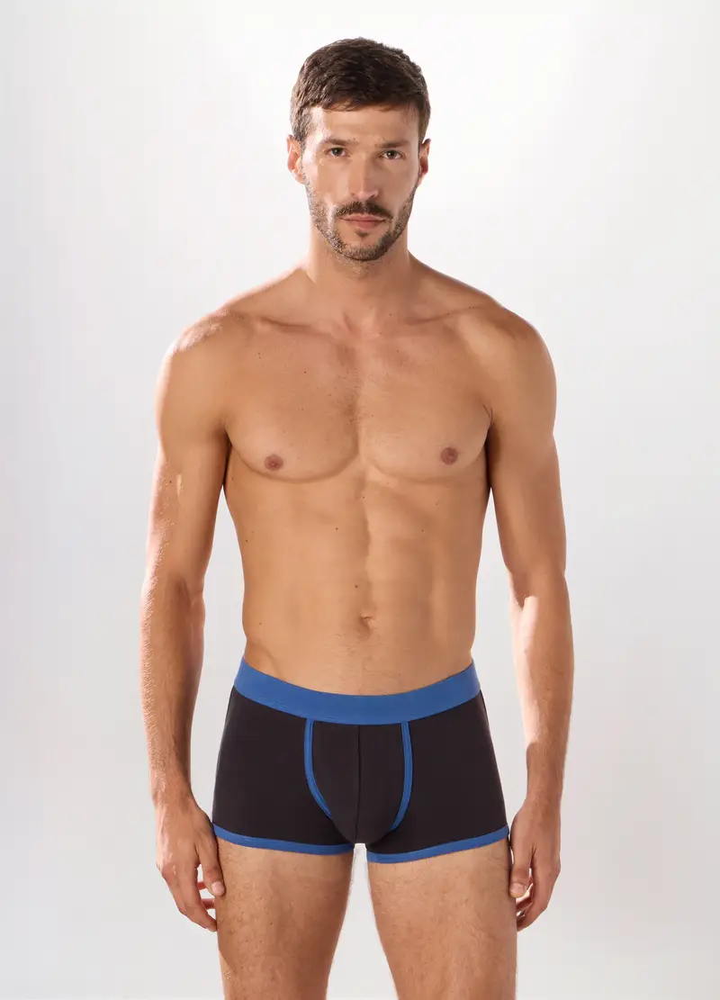 Boxer In Cotone Stretch Uomo, Nero grafite