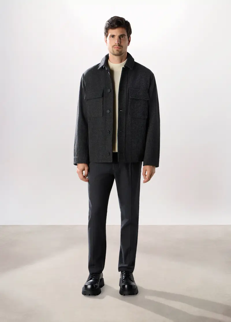 Caban Effetto Tweed Uomo, Blu indigo