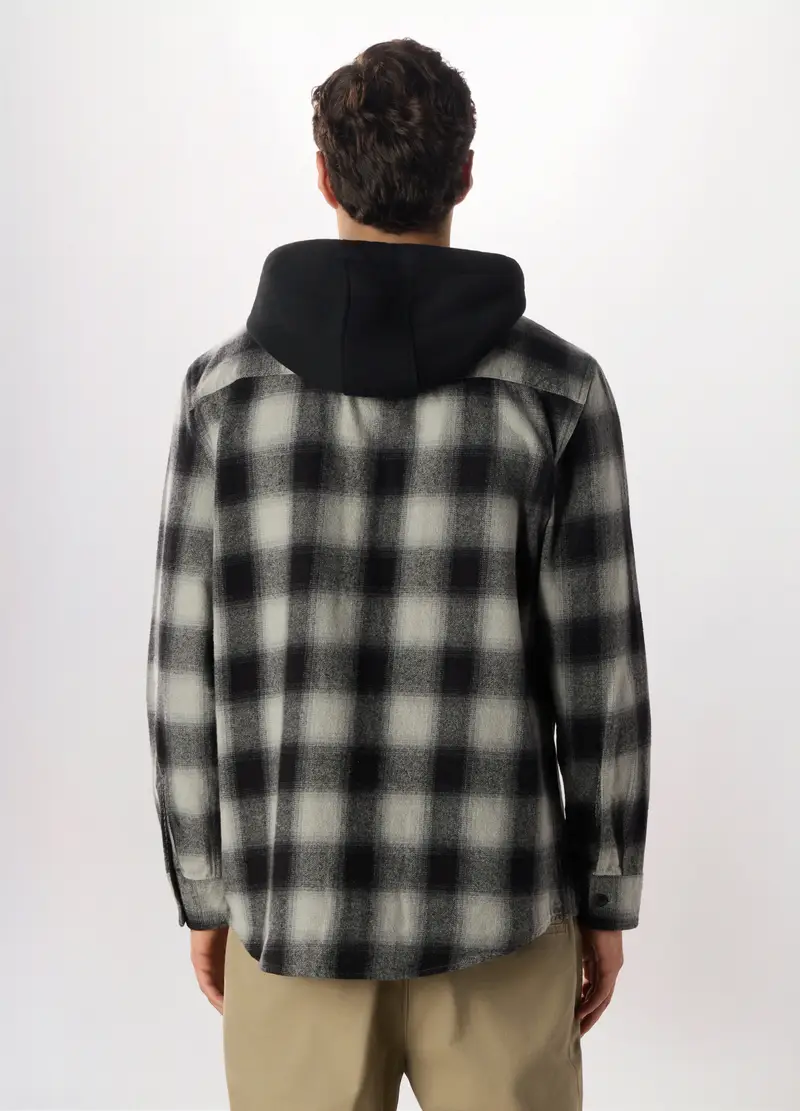 Camicia In Flanella Con Cappuccio Uomo, Nero/Grigio miniatura 2