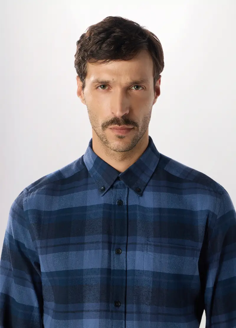 Camicia In Flanella Di Cotone A Quadri Uomo, Blu elettrico miniatura 3