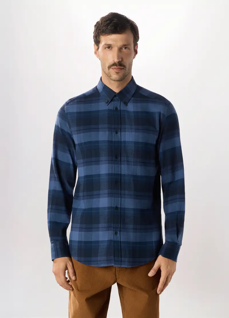 Camicia In Flanella Di Cotone A Quadri Uomo, Blu elettrico