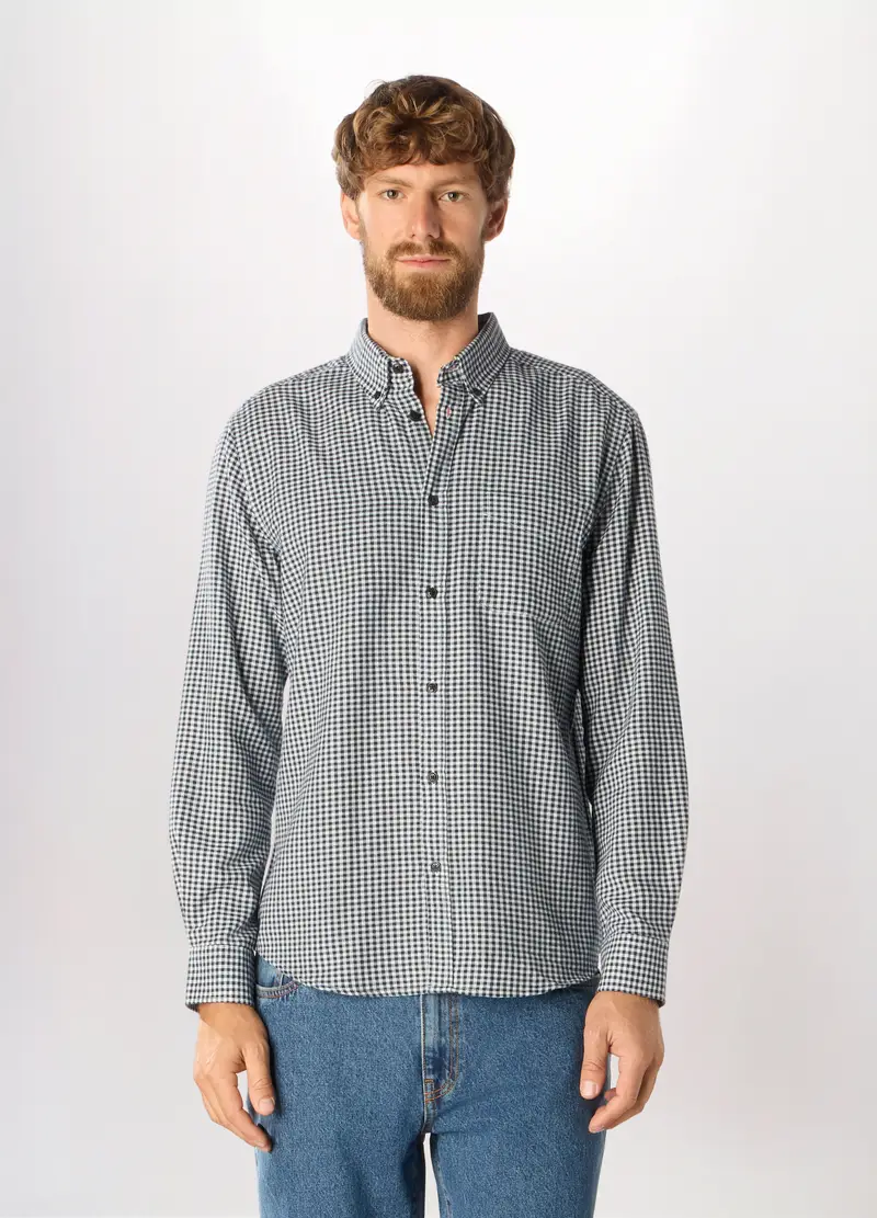 Camicia In Flanella Misto Cotone A Quadri Uomo, Bianco/Nero