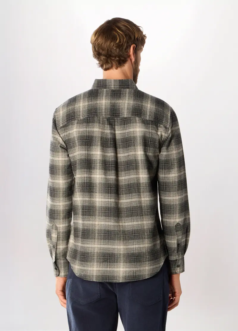 Camicia In Flanella Misto Cotone A Quadri Uomo, Nero/Bianco miniatura 2