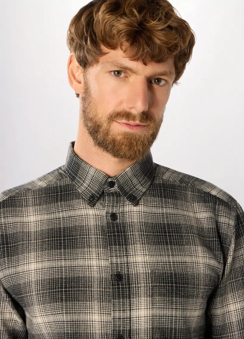 Camicia In Flanella Misto Cotone A Quadri Uomo, Nero/Bianco miniatura 3