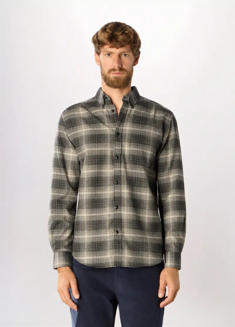 Camicia In Flanella Misto Cotone A Quadri Uomo, Nero/Bianco