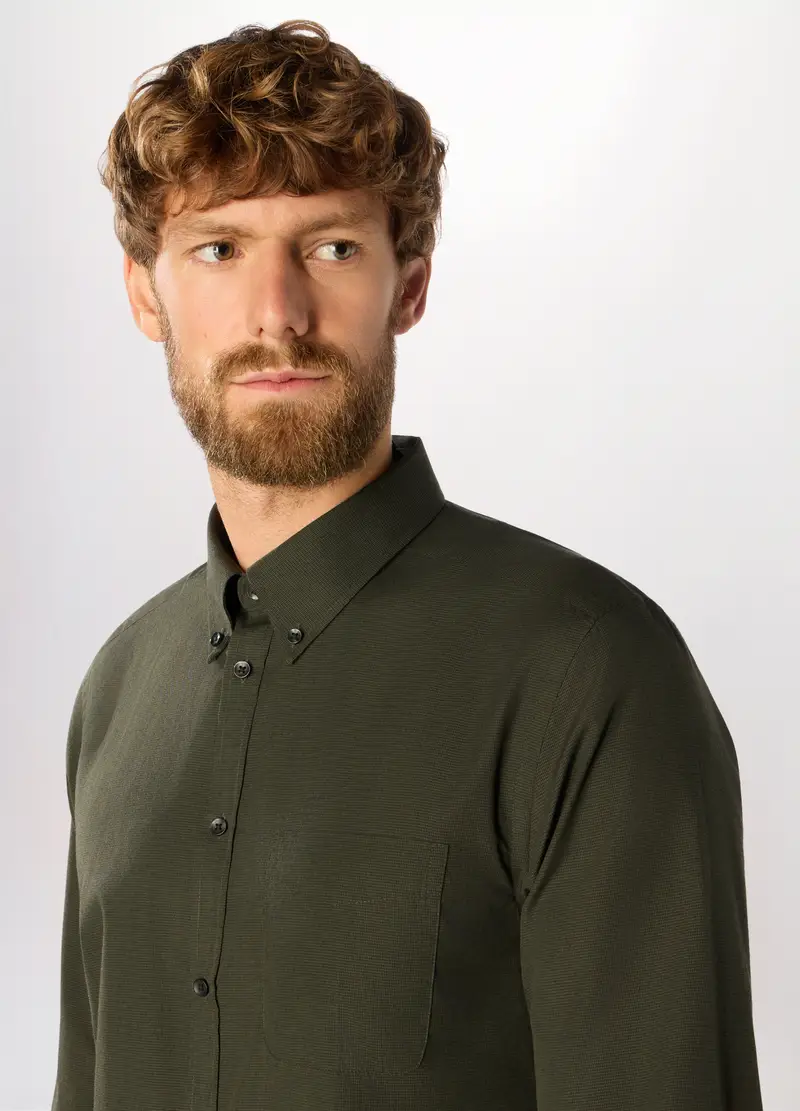 , Camicia In Misto Cotone A Quadri Uomo, Verde scuro miniatura 3