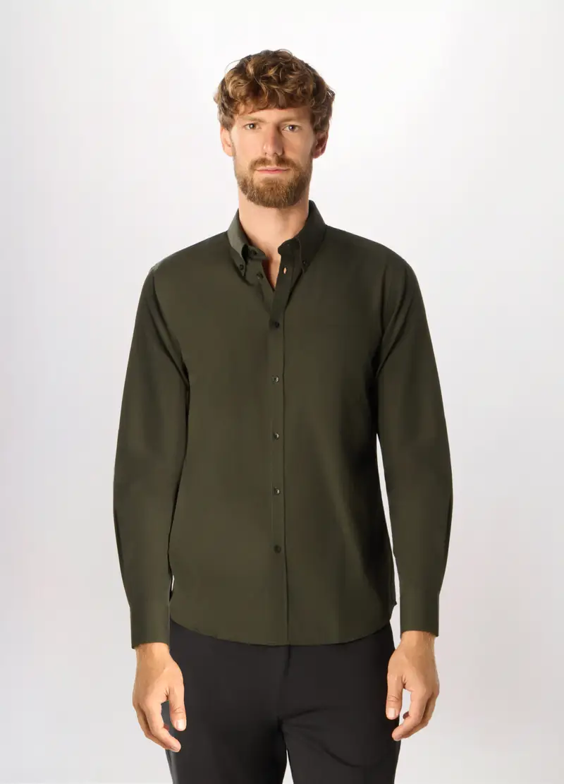 Camicia In Misto Cotone A Quadri Uomo, Verde scuro