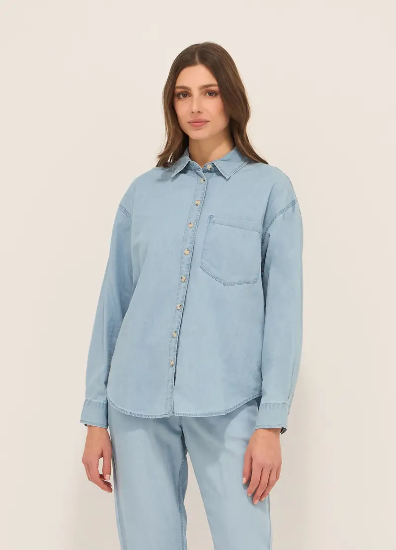 UPIM HB, Camicia In Popeline Di Puro Cotone Donna, Azzurro chiaro, Taglia: XS