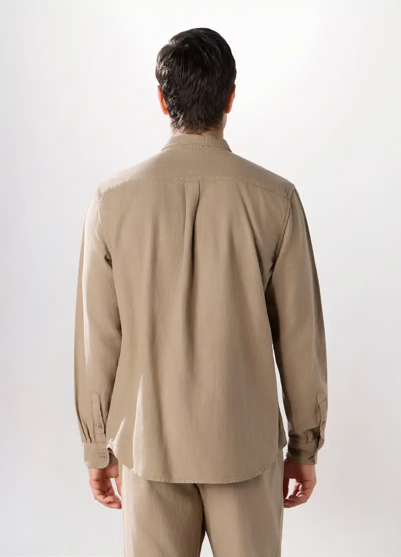 Camicia In Tela Di Cotone Con Taschini Uomo, Marrone ecru miniatura 2