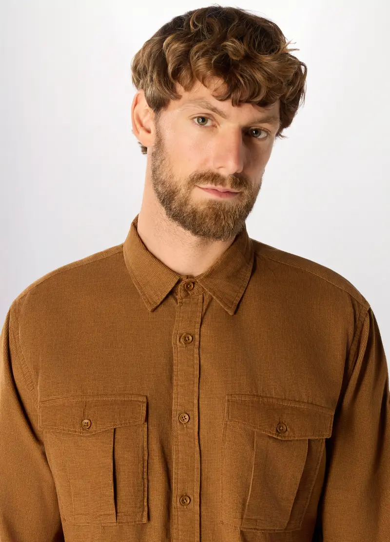 Camicia In Velluto Di Cotone Uomo, Marrone tabacco miniatura 3