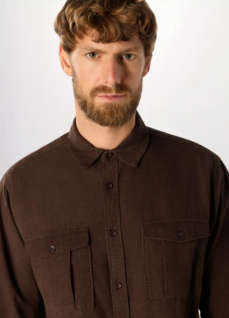 Camicia In Velluto Di Cotone Uomo, Marrone testa di moro miniatura 3