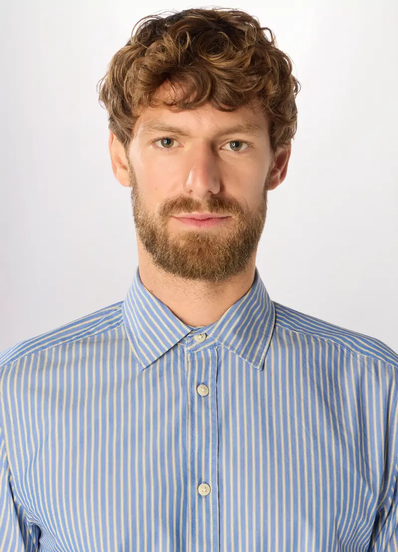 Camicia Regular Fit A Righe Uomo, Azzurro celeste miniatura 3