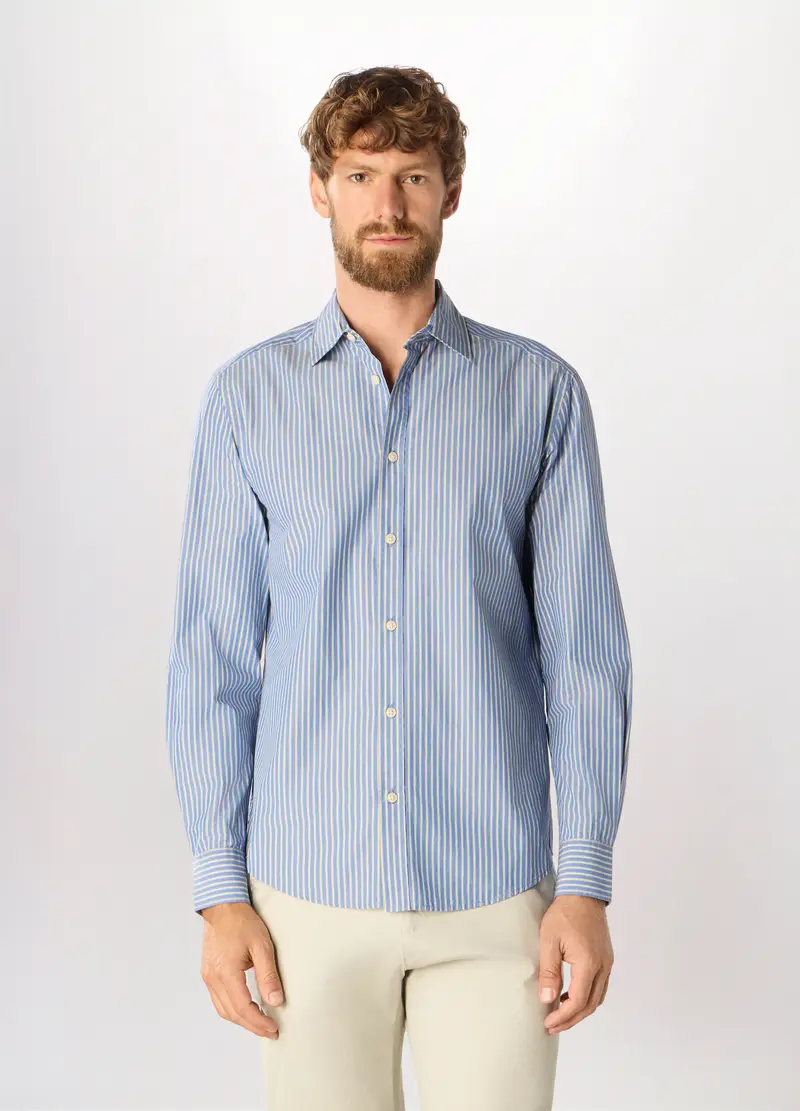 Camicia Regular Fit A Righe Uomo, Azzurro celeste