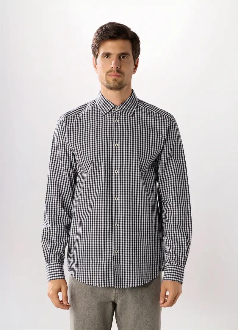 Camicia Regular Fit In Cotone A Quadretti Uomo, Nero/Bianco