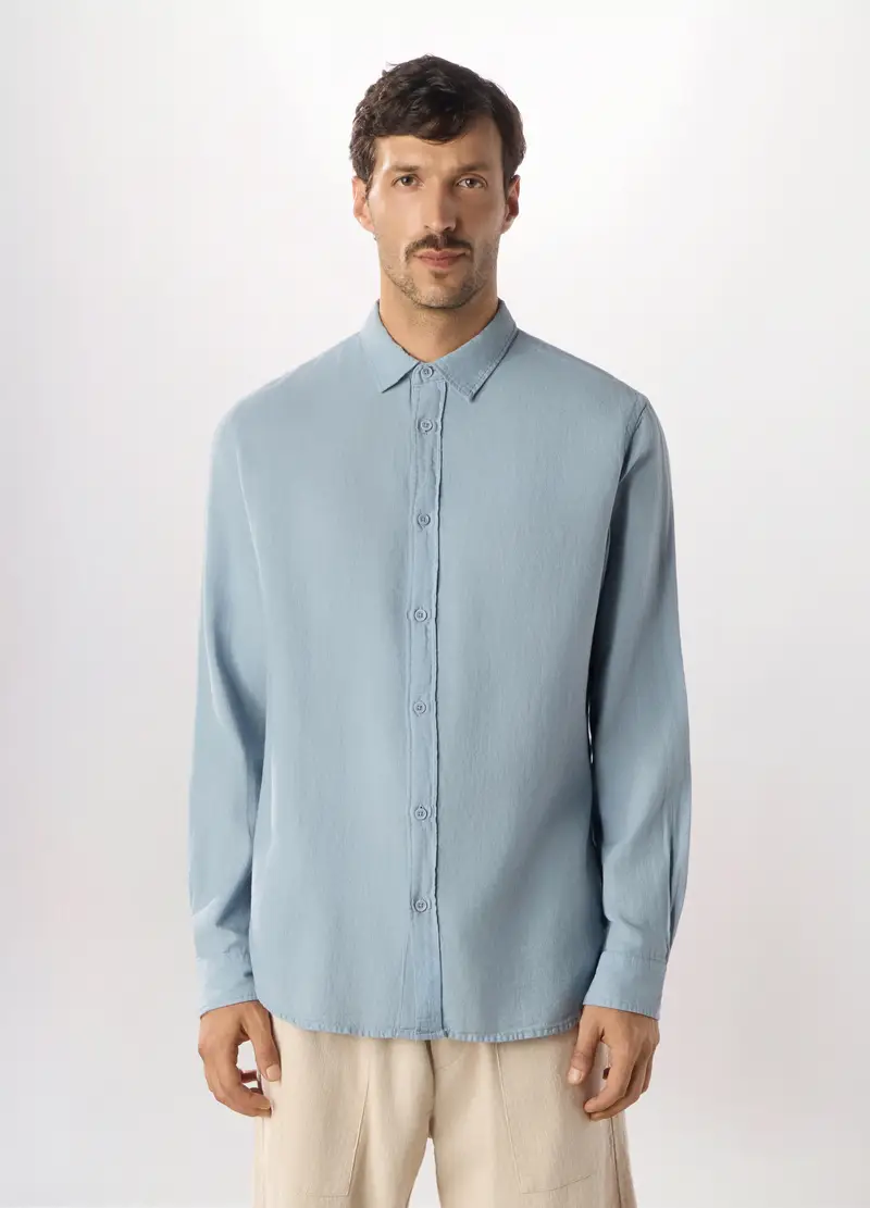 Camicia Regular Fit In Garza Di Cotone Uomo, Azzurro celeste