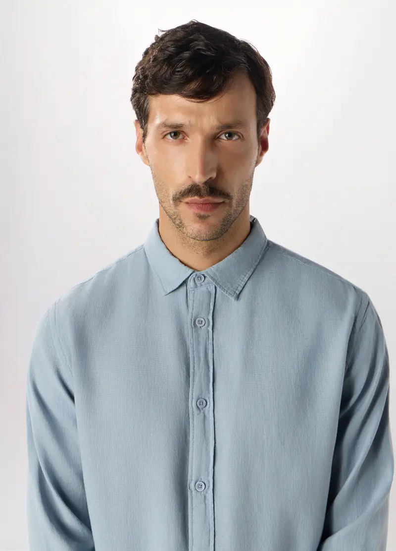 Camicia Regular Fit In Garza Di Cotone Uomo, Azzurro celeste miniatura 3