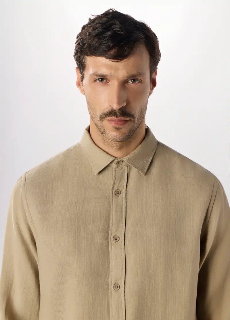 Camicia Regular Fit In Garza Di Cotone Uomo, Marrone khaki miniatura 3