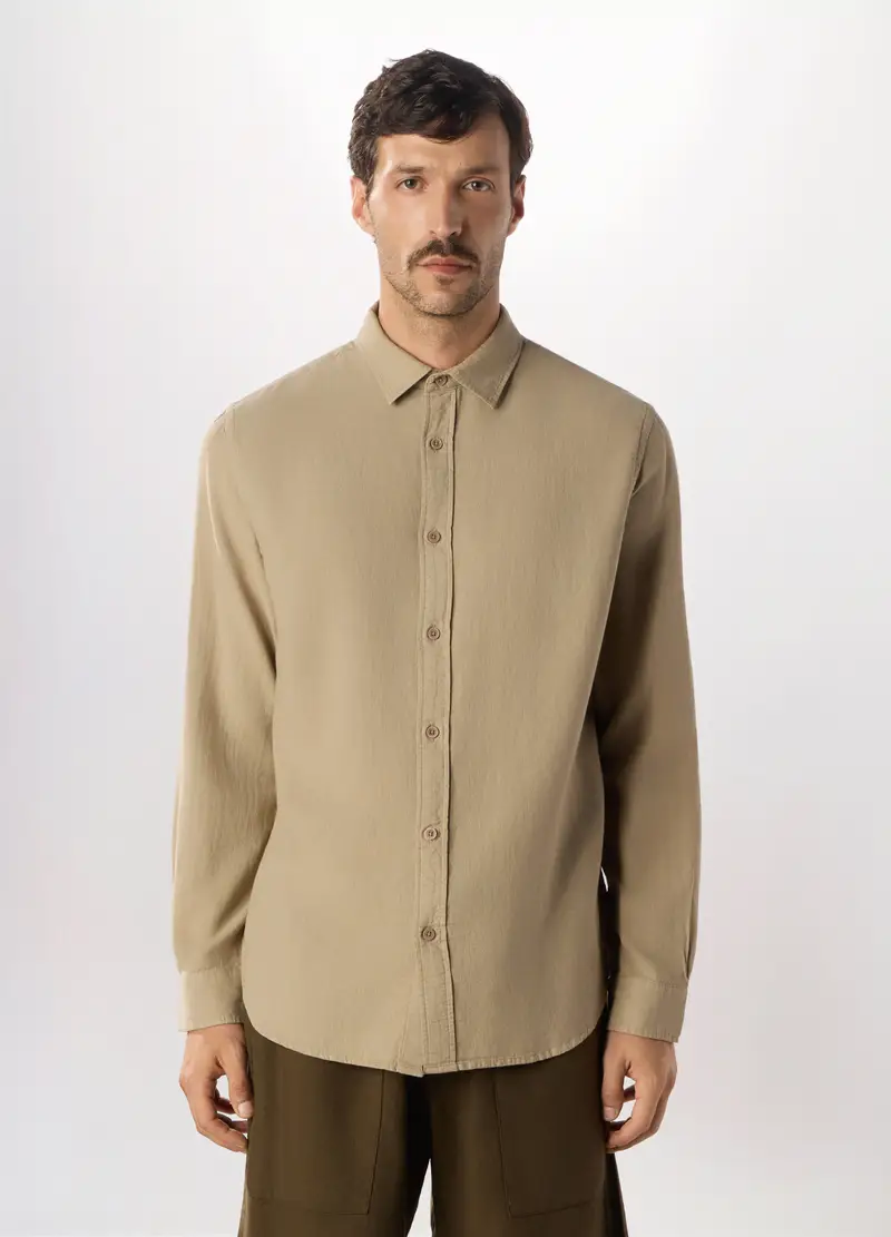 Camicia Regular Fit In Garza Di Cotone Uomo, Marrone khaki