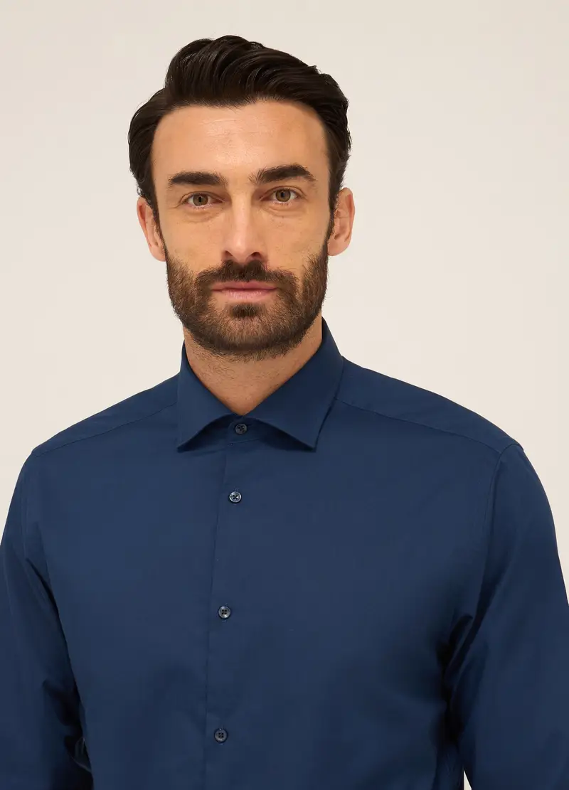 Camicia Regular Fit In Misto Cotone Uomo, Blu navy miniatura 3