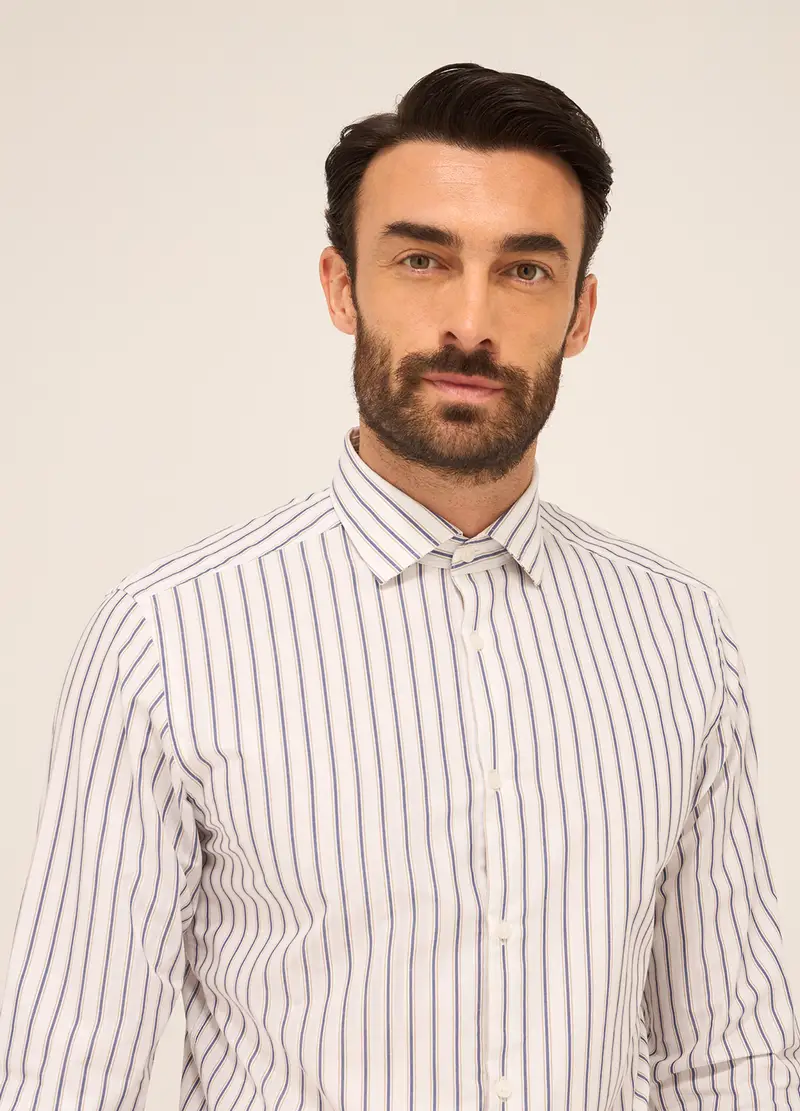 UPIM HB, Camicia Regular Fit In Puro Cotone A Righe Uomo, Bianco/Azzurro, Taglia: 38 miniatura 2